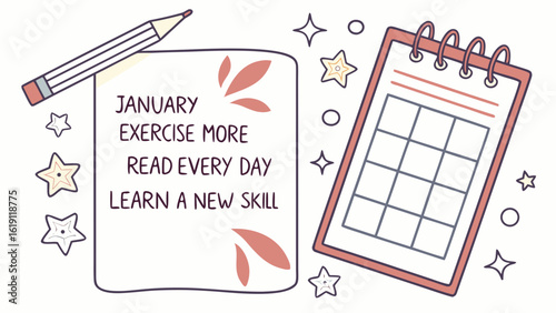 January goals new year resolutions calendar exercise read learn skill self improvement planning habit tracker