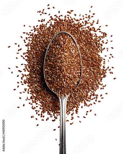 Flax seeds in a spoon against black background healthy food nutrition