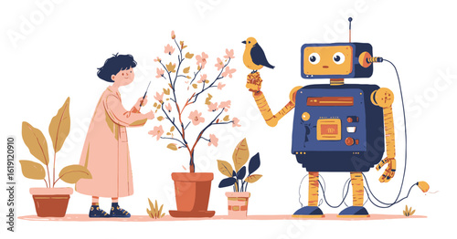 Colorful Cartoon Robots Playing Soccer in a Fun Vector Style Illustration