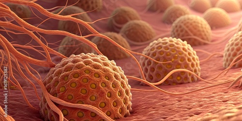 Microscopic retinal detail — cone and rod cells forming a tightly packed matrix, blood vessels threading delicately nearby