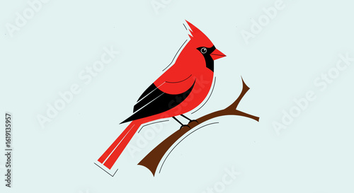 Vibrant Red Cardinal Bird Perched on a Branch Illustration