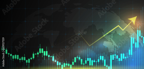 Trading forex background. Market up trend and chart blue background. Vector illustration
