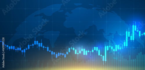 Trading forex background. Market up trend and chart blue background. Vector illustration