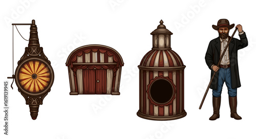 Wallpaper Mural Wild West elements: saloon sign, building entrance, and cowboy character Torontodigital.ca