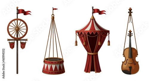 Circus themed props isolated, offering a whimsical and playful illustration