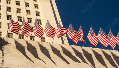 United States flag group outdoors in the city