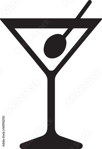 A vector illustration of martini glass icon with olive isolated on white background, a symbol of classic cocktails and celebrations