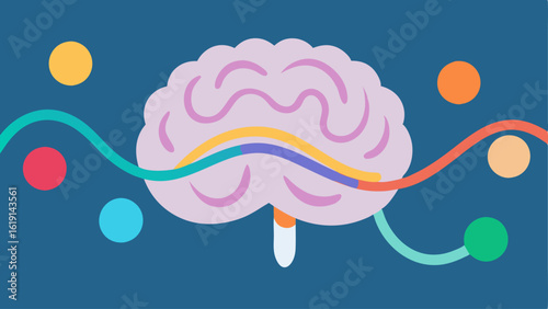 Brain Mapping An illustration of the human brain with highlighted areas indicating stimulation targets surrounded by colorful waves representing mood changes.