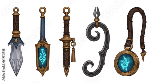 Collection of Fantasy Amulets and Charms with Magical Elements
