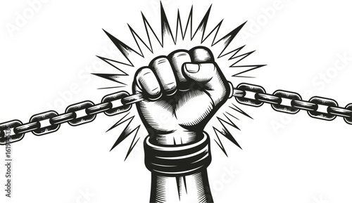 Fist breaking chains symbolizing freedom and strength