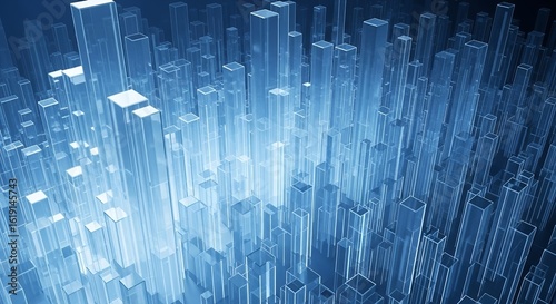 Abstract Blue Glowing Glass Blocks Background  Futuristic Digital Technology and Data Visualiz