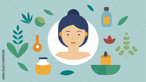 Botanical Elements An illustration of natural ingredients around the facial treatment like herbs and oils suggesting a holistic approach alongside the nanoparticle technology.