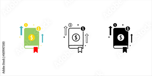 Financial literacy icon set  with a book, vector
