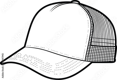 Hand drawn sketch of a baseball cap with a mesh back