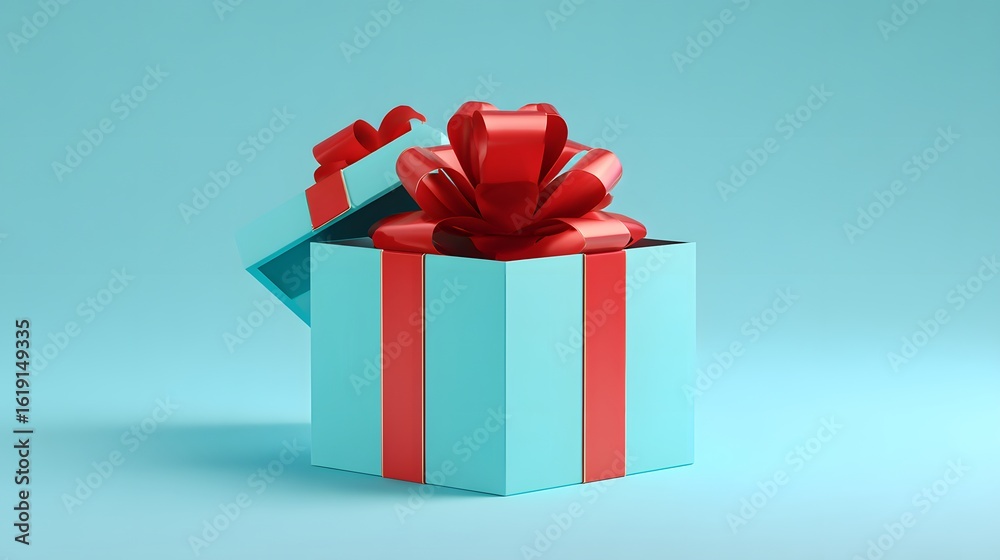 Fototapeta premium Light teal gift box with a red ribbon.