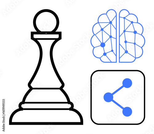 Chess pawn symbolizes strategic decision-making neural network illustrates AI and machine learning sharing symbol highlights connectivity and communication. Ideal for AI, strategy, innovation