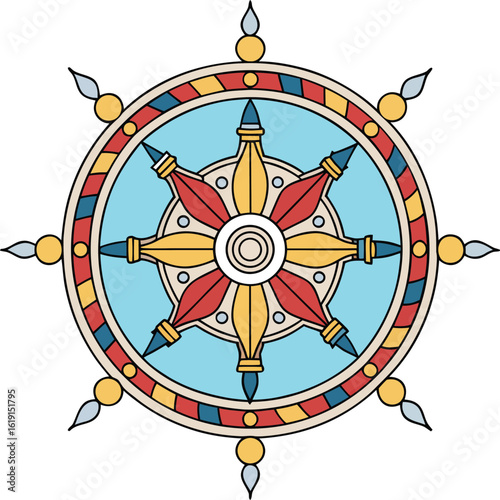 ✅ 🧭 VIBRANT DHARMA WHEEL ART 🕉️— A symbolic and spiritual vector design with bold symmetry—ideal for tattoos, posters, or sacred themes. Download now and center your energy in style!
