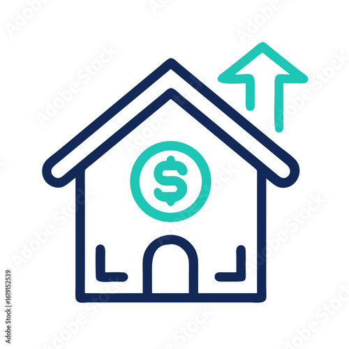Real Estate Investment Growth Icon Featuring a House with Upward Arrow and Dollar Sign