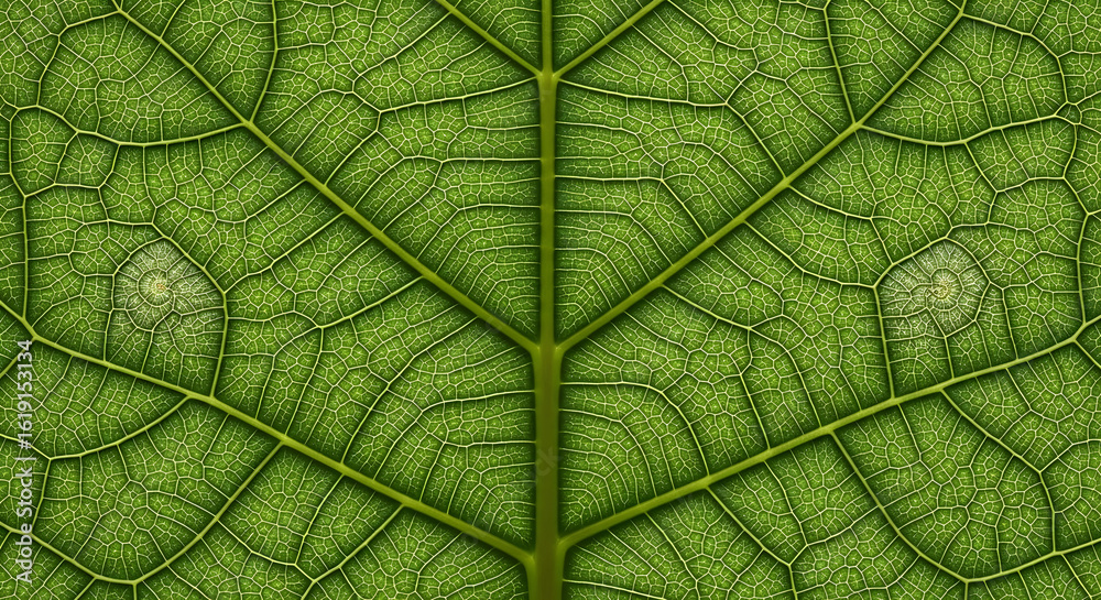 Obraz premium Detailed close-up of a vibrant green leaf's intricate vein structure