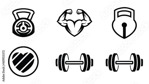 Collection of different styles of hand weights and dumbbells icons set for fitness and exercise