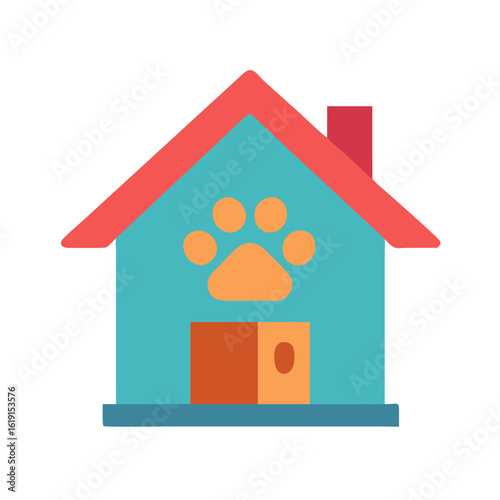 Cute pet house vector graphic featuring a paw print for animal care themes