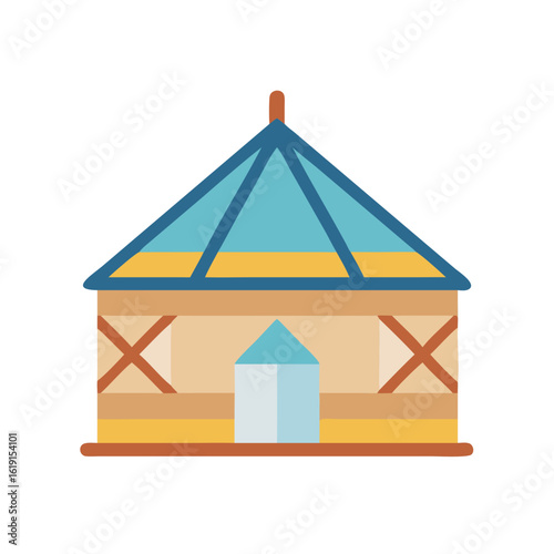 Simple flat illustration of a yurt tent on a black background in square format