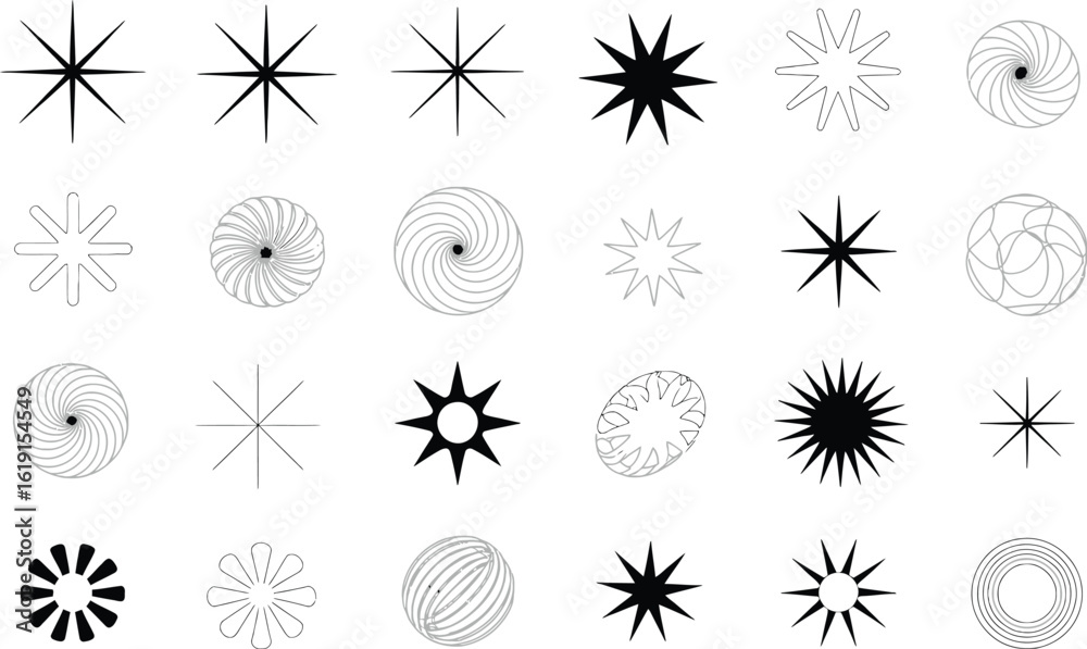 Obraz premium Collection of abstract star and spiral shapes circle