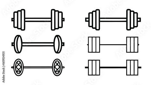 Collection of different styles of hand weights and dumbbells icons set for fitness and exercise