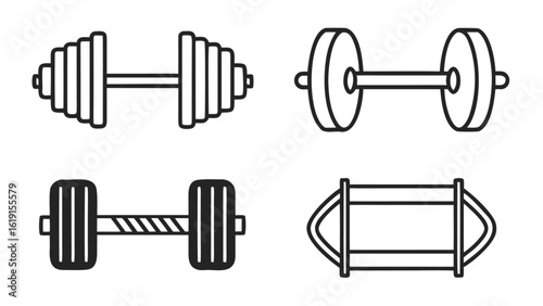 Collection of different styles of hand weights and dumbbells icons set for fitness and exercise