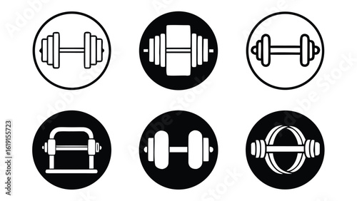 Collection of different styles of hand weights and dumbbells icons set for fitness and exercise