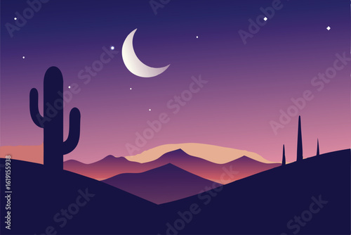 nighttime desert with glowing stars  moonlight  an.eps