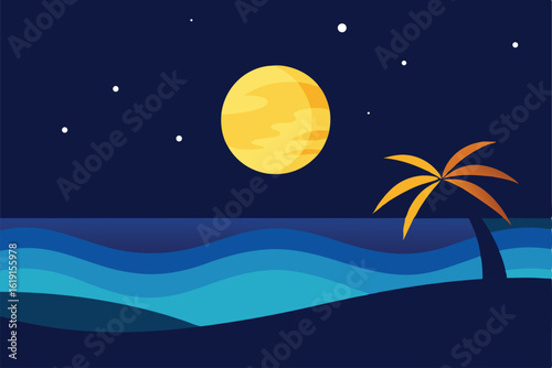nighttime summer beach background with glowing moo (1).eps