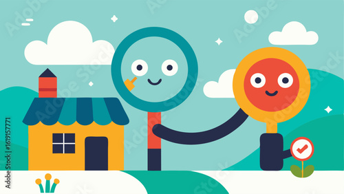 Character with a Magnifying Glass A cheerful character squints at a highly detailed map spread wide before them. The map is filled with tiny landmarks winding paths and intricate