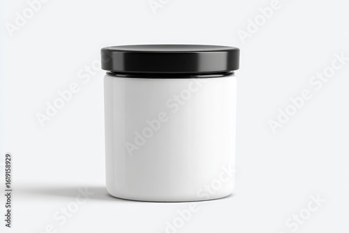 Wallpaper Mural A cylindrical white jar with a black lid, sits on a light grey background, casting a subtle shadow.  It's clean, simple, and unlabeled Torontodigital.ca