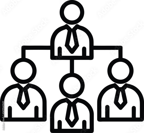 Simple black line icon of a business hierarchy with four figures organization structure