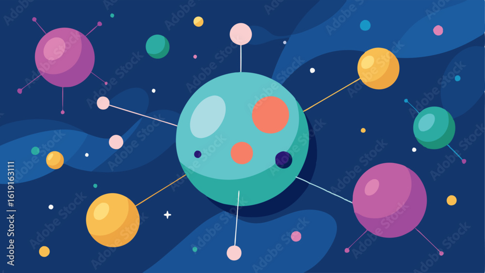 Fototapeta premium Exosome Science A fun abstract background showing digital representations of exosomes such as small spherical shapes connected with lines creating a scientific ambiance.