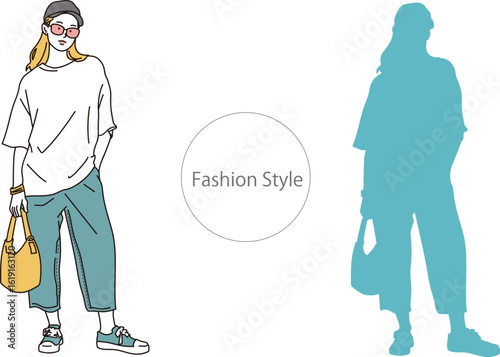 おしゃれなファッションスタイルの女性イラスト素材