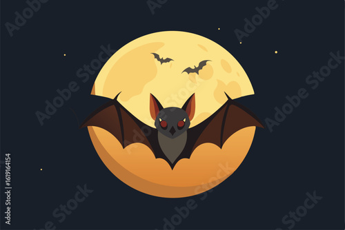 vampire bat wrapped around full moon  .eps