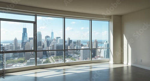 Panoramic City View from a Modern High-Rise Apartment