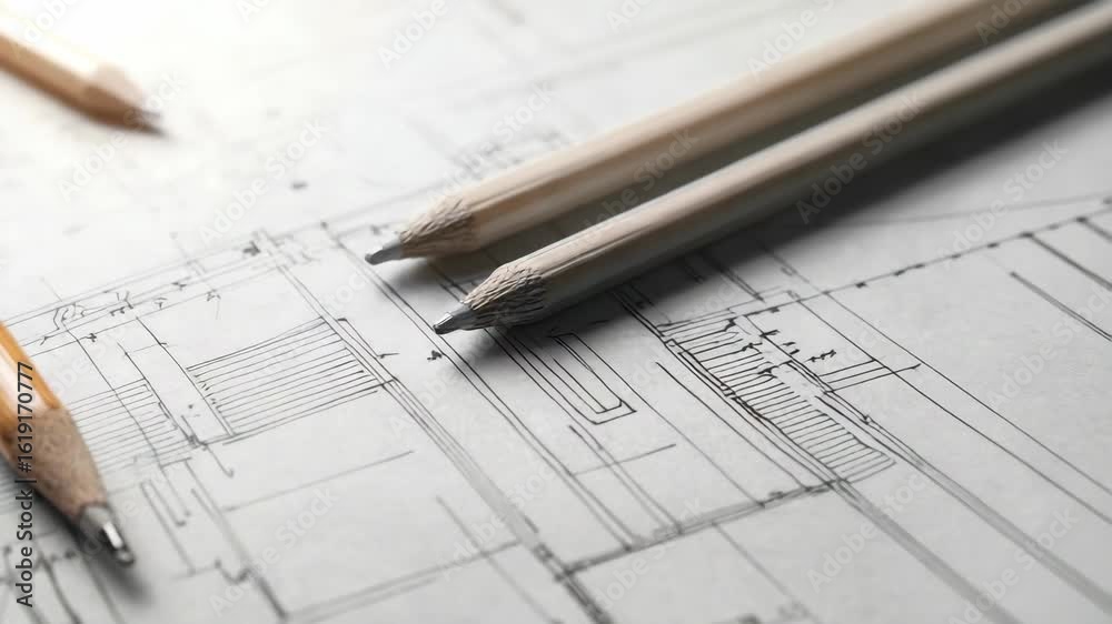 Set of yellow pencils on architectural drawings. Set of yellow pencils on architectural drawings.