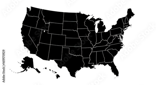 Wallpaper Mural United States Map Black Silhouette State Borders Illustration Torontodigital.ca