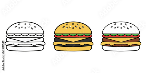 Three cheeseburgers in different styles food fast food