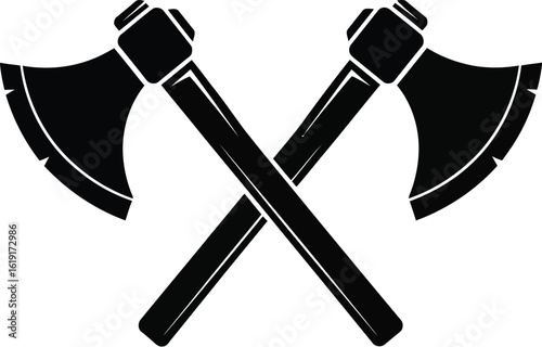 Two crossed axes, depicted in a bold black and white graphic illustration.