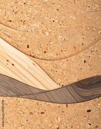 Wavy Wood and Cork Layers with Light Brown and Dark Brown Stripes Material Backdrop
