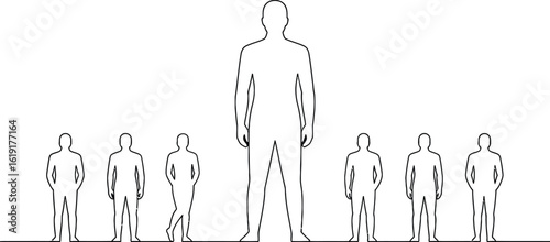 Outline of a Tall Person Among Shorter Figures people