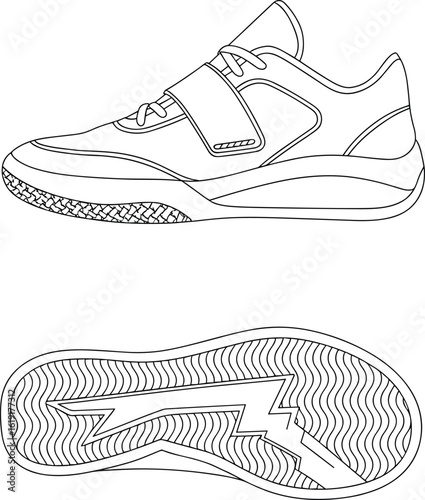 Sneaker top and sole vector illustration, modern athletic shoe drawing, fashion footwear sketch, sole pattern design, sportswear accessory art