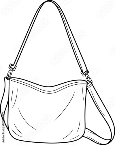 Shoulder bag vector sketch, sleek minimalist handbag design, elegant strap detail, fashion accessory illustration, modern outline, stylish everyday use