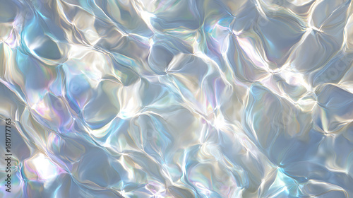 Iridescent Water Reflections: Captivating textures and fluid forms of shimmering water, illuminated by ethereal light, evoke a sense of calm and beauty.