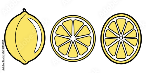 Yellow lemon fruit slices and whole fruit citrus