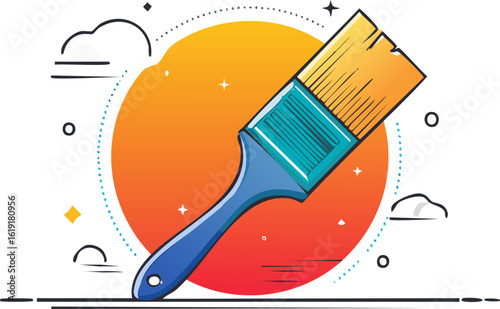 Orange circle with a paintbrush, art or creativity icon
